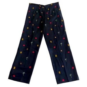 Coldwater Creek Palm Tree Pineapple and Flower Embroidered Pants